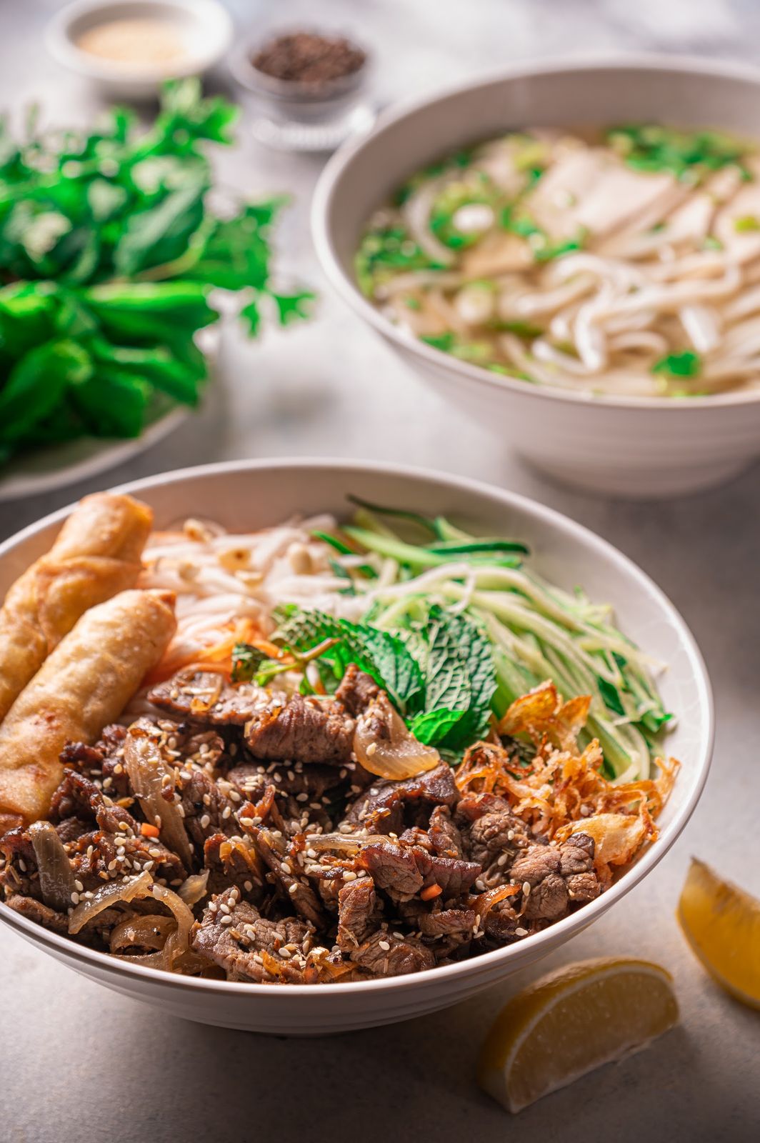 Hanoi Pho Dubai broth bowl with rare beef and brisket — best pho Dubai