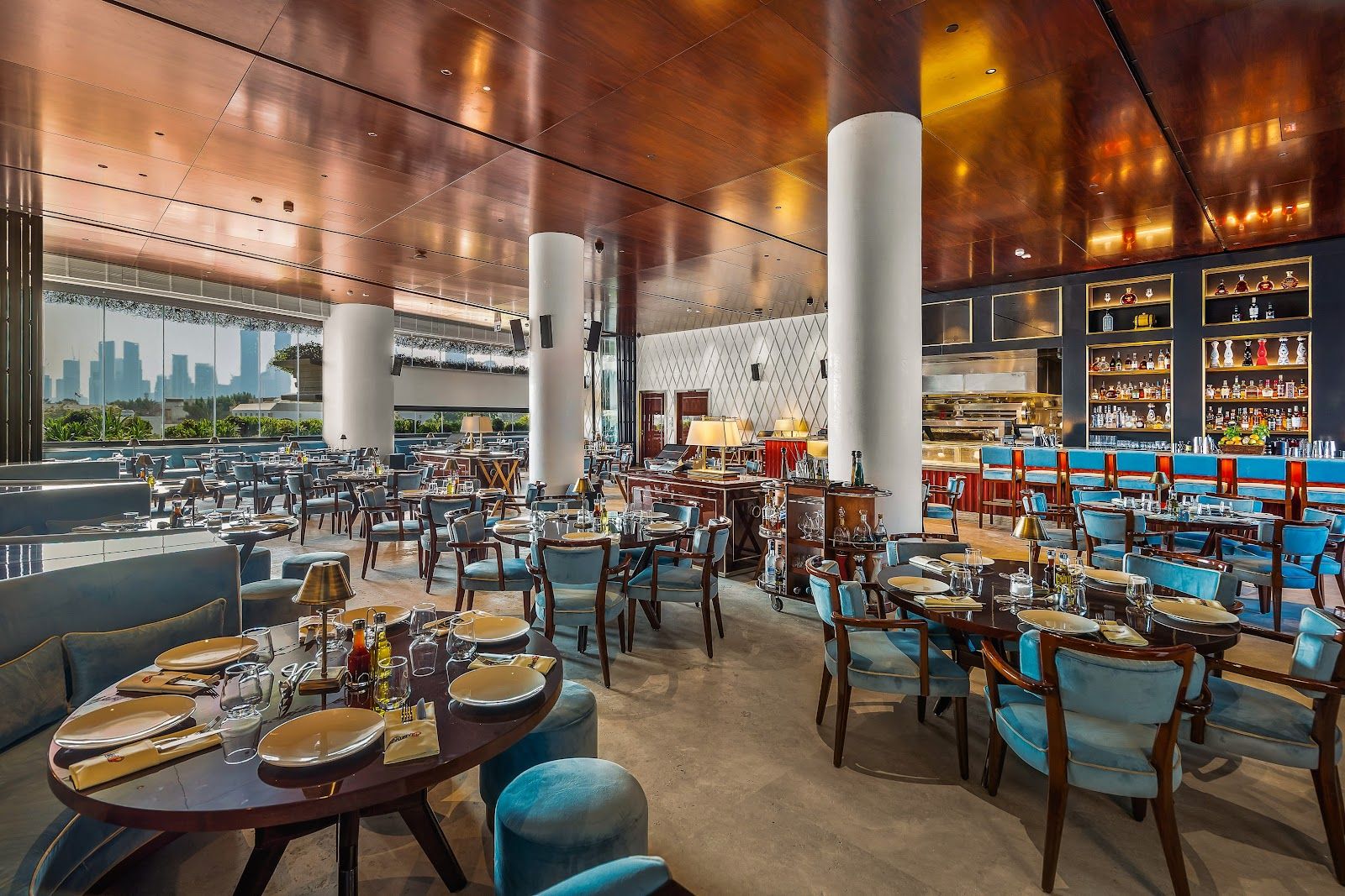 Dubai rooftop restaurant fireworks view — celebrations and city skyline at night