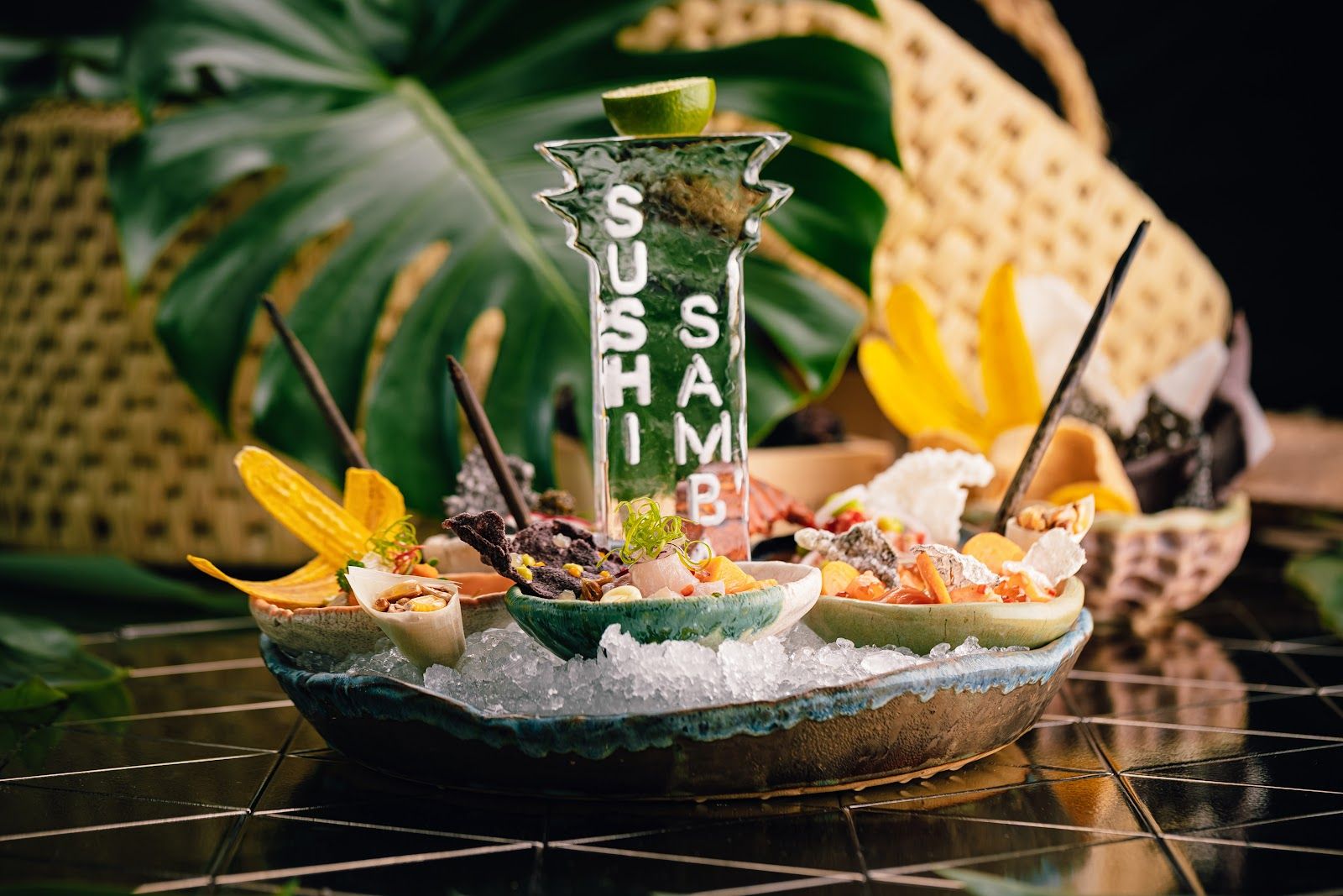 Sushisamba Dubai 51st floor dining room — copper and onyx bar with Palm Jumeirah view